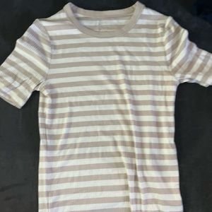 tan and white striped ribbed shirt